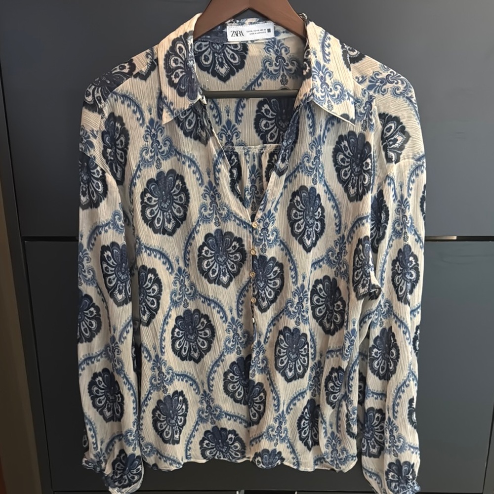 Zara Blue and Cream Paisley Shirt